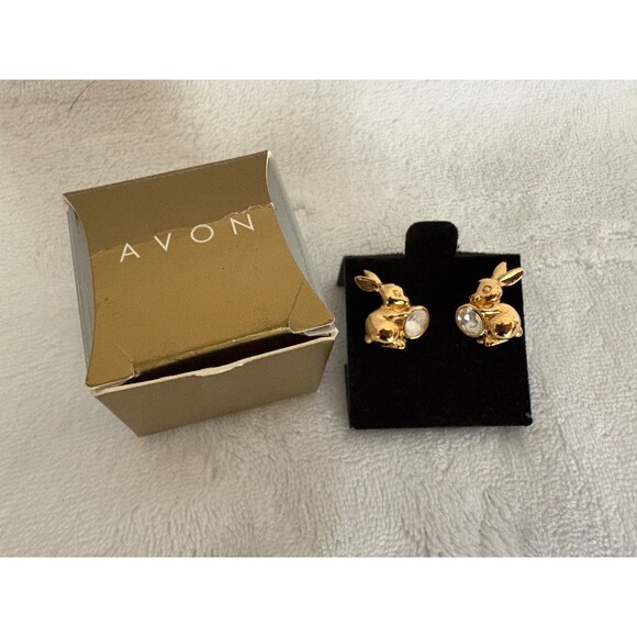 Avon Jewelry - Vintage 1997 AVON Gold-Tone & Faceted Rhinestone Bunny Stud Earrings